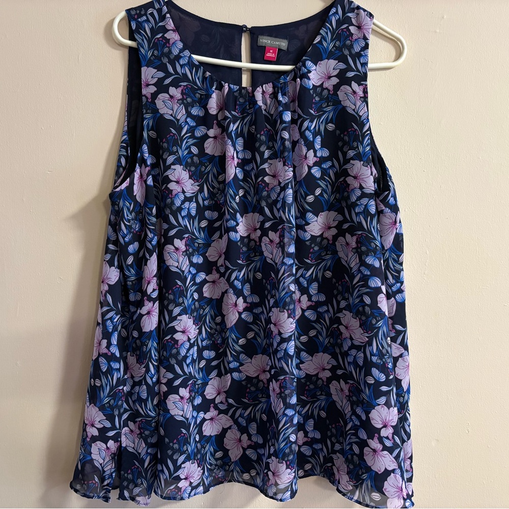 Vince Camuto Navy and Lavender Floral Blouse